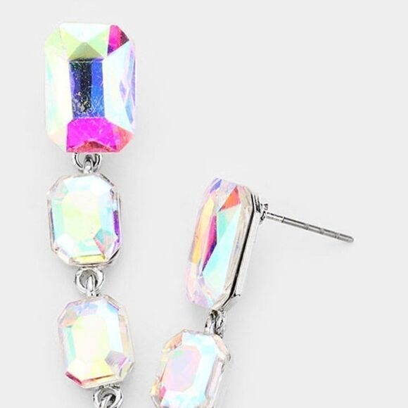 Abalone Rectangle Crystal Link Evening Earrings - Picture 2 of 6